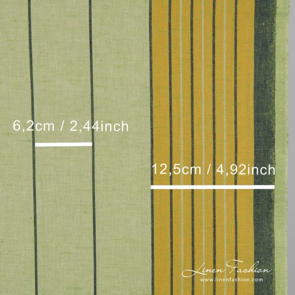 Greenish linen fabric in stripes, perfect for kitchen textile