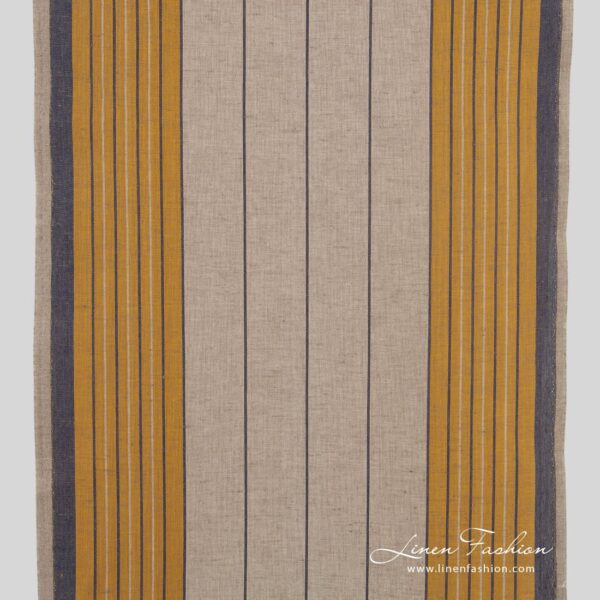 Grey linen cotton fabric with yellow and blue stripes