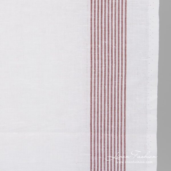 Brown striped white narrow linen cotton fabric.