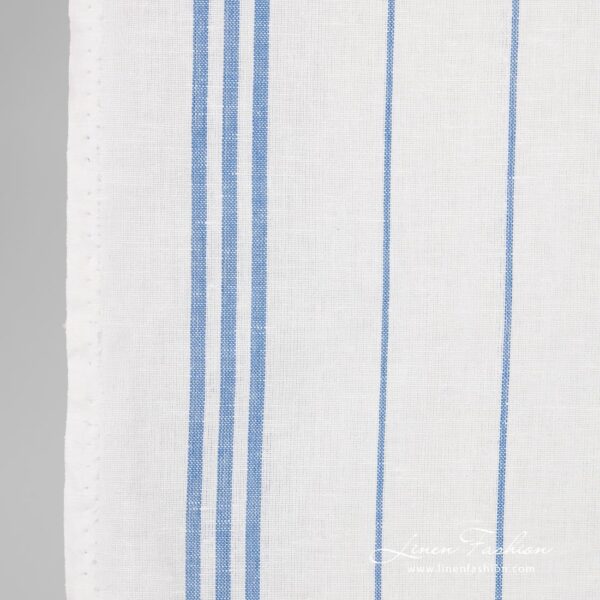 Linen cotton white fabric with vertical stripes