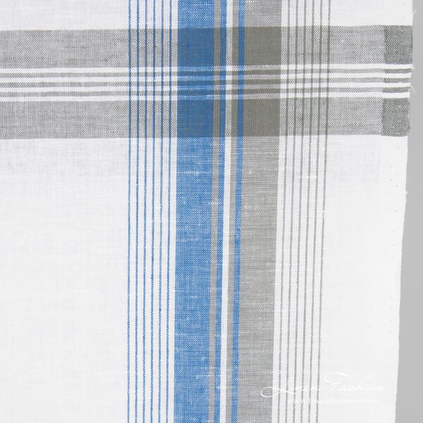 Linen cotton fabric with grey and blue stripes, 50cm width