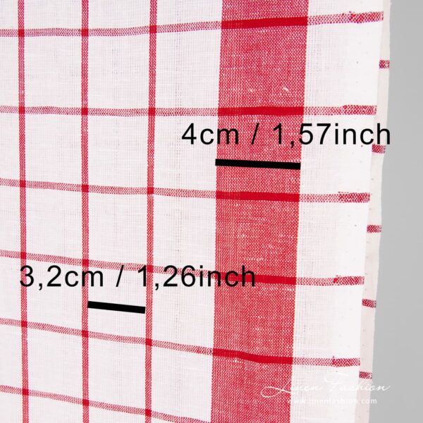 Linen cotton fabric in red checks, perfect for kitchen towels