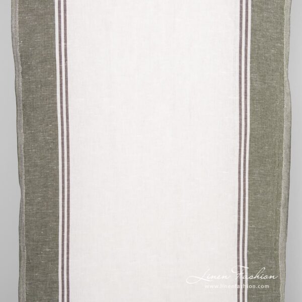 Linen cotton fabric with green and brown stripes