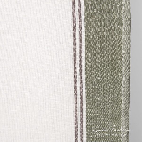 Linen cotton fabric with green and brown stripes, perfect for kitchen towels