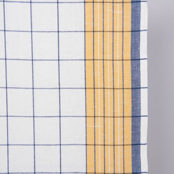 narrow linen cotton fabric white yellow blue checks, 50cm.
