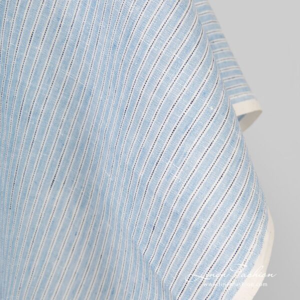 Blue linen fabric in vertical stripes