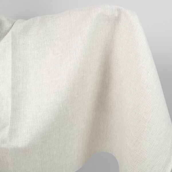 Linen fabric in natural and white colour stripes product close up view