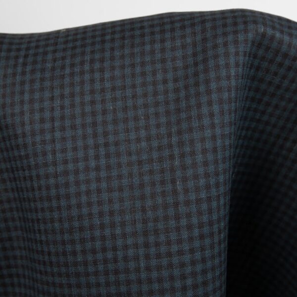 Dark linen fabric in black and blue checks product photo