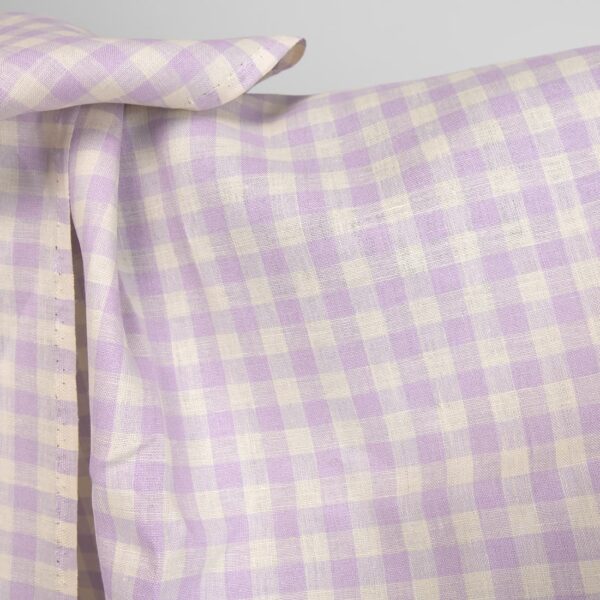 linen fabric vanilla lilac checks non washed