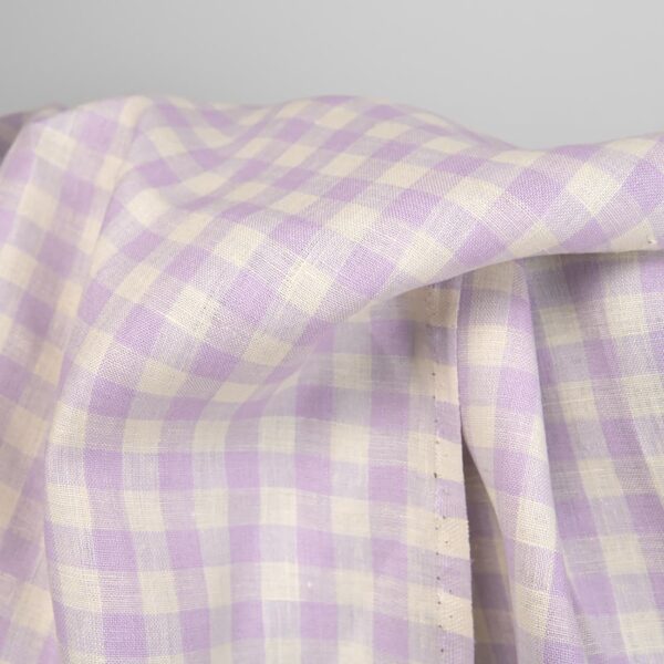 linen fabric vanilla lilac checks width 150cm