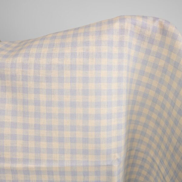 linen fabric blue cream checks non washed