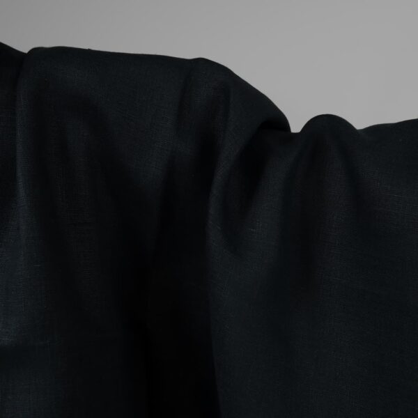 Black navy blue linen fabric close up detail