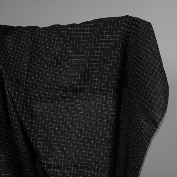 Black linen fabric white checks