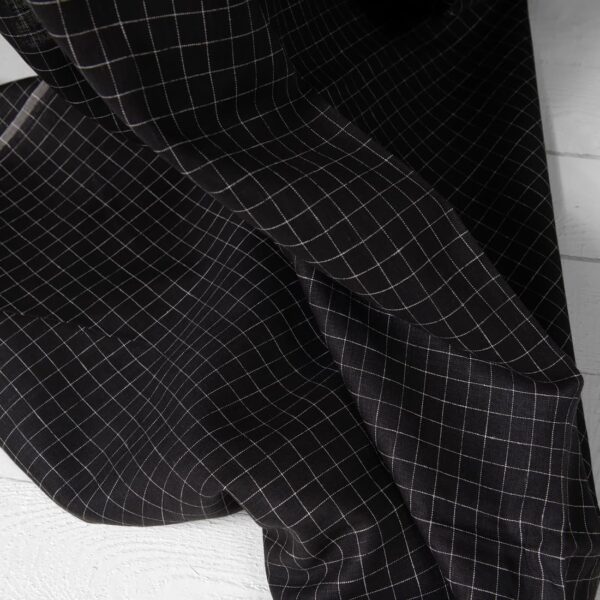 Black linen fabric white checks product photo