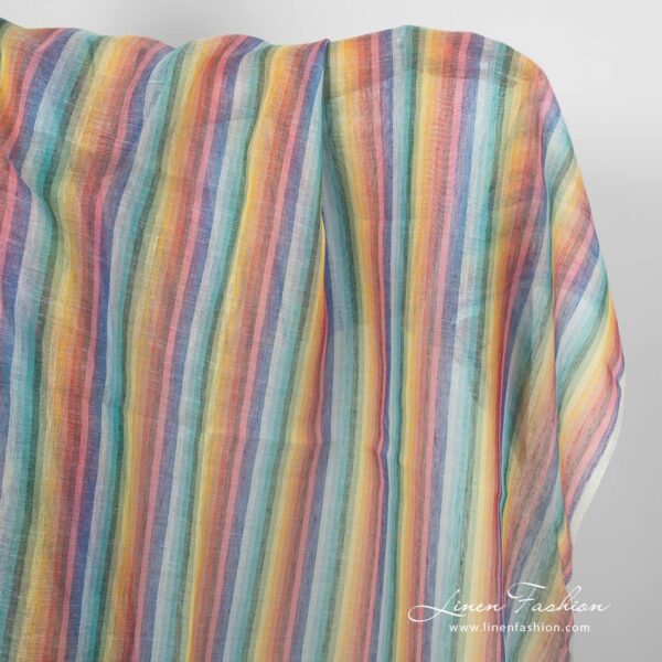 Linen fabric striped rainbow colours transparent