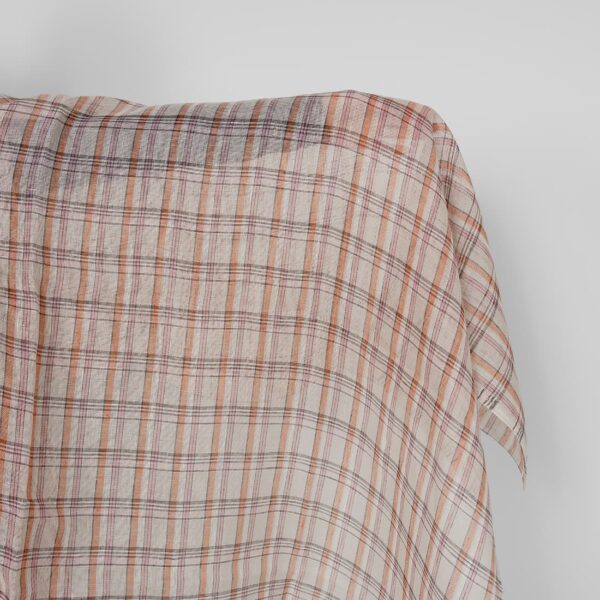 Tela de lino beige naranja rosa cuadros gasa multicolor