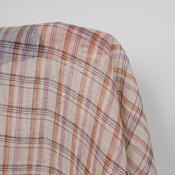 Tela de lino beige naranja rosa cuadros gasa multicolor - Imagen 2