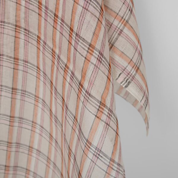 Tela de lino beige naranja rosa cuadros gasa multicolor - Imagen 3