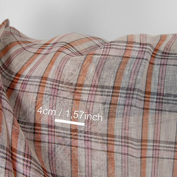 Tela de lino beige naranja rosa cuadros gasa multicolor - Imagen 4