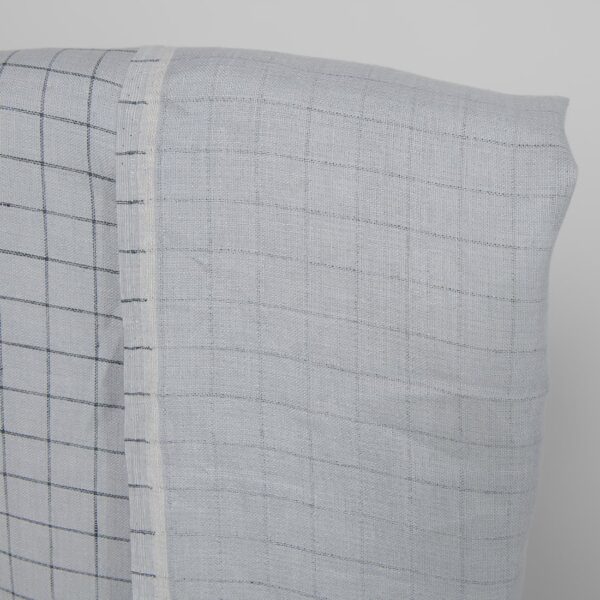 Tejido de lino doble cara gris claro con cuadros azules - Imagen 2