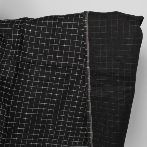 Tejido de lino de doble cara negro con cuadros blancos