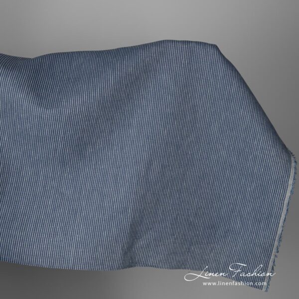 Linen fabric with small blue stripes