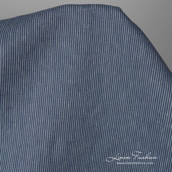 Linen fabric with small blue stripes 150cm