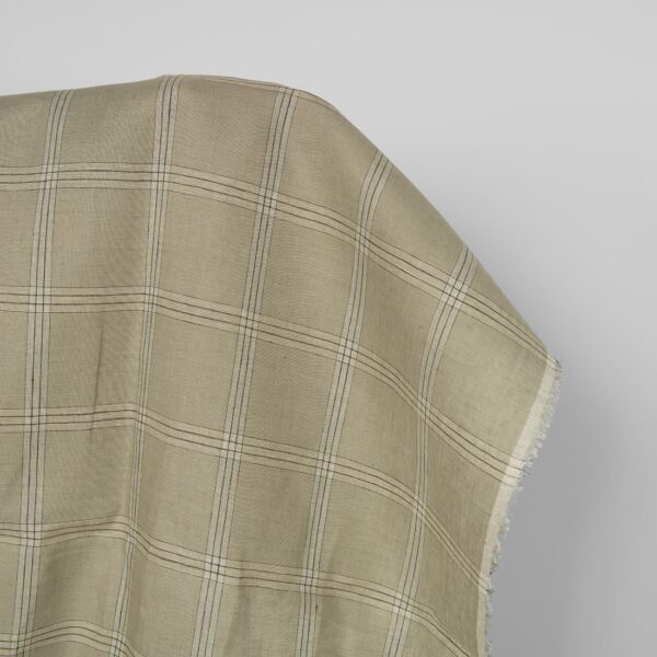 Tela de lino a cuadros verde-beige - Imagen 2