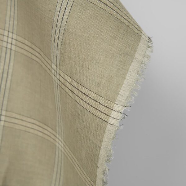 Tela de lino a cuadros verde-beige - Imagen 4