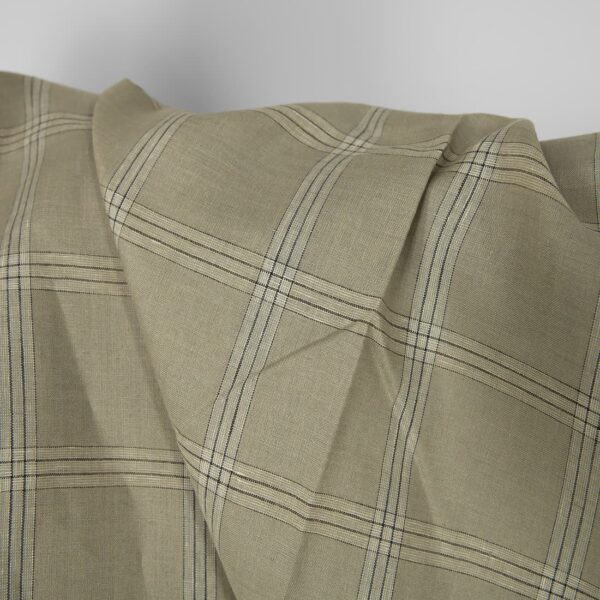 Tela de lino a cuadros verde-beige - Imagen 3
