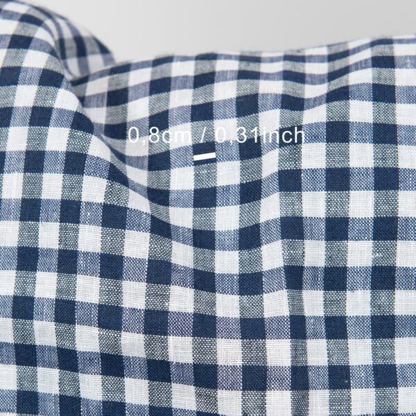 Linen fabric in white blue checks, 0.8cm.