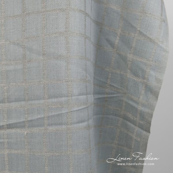 Linen cotton fabric blueish grey double-sided close up edge view