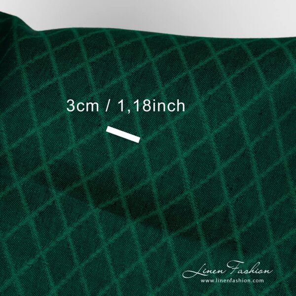 Linen fabric green colour rhombus pattern with measurements