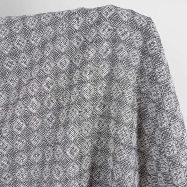 Grey linen cotton fabric in rhombus pattern, washed