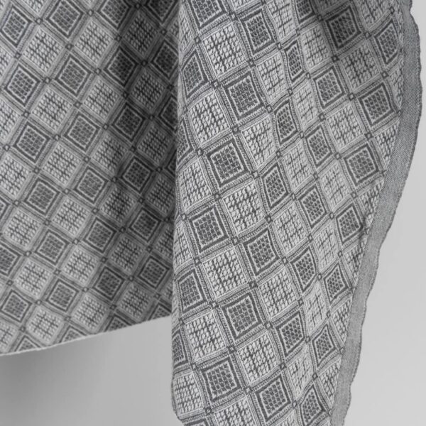 Grey linen cotton fabric in rhombus pattern, specially washed to increase softness