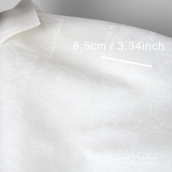 Linen cotton white jacquard fabric with flower motif