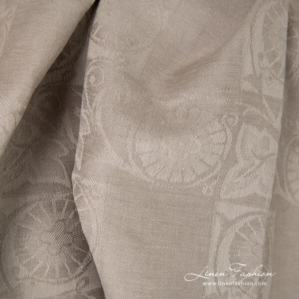 Linen cotton brownish jacquard fabric in checks