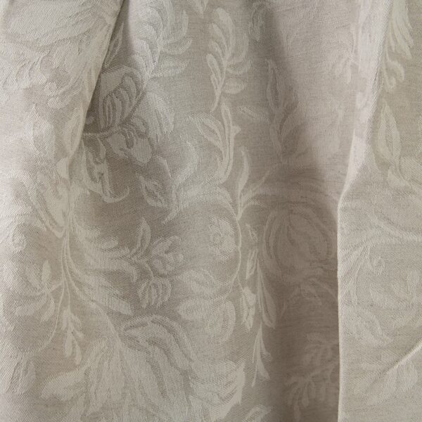 Linen cotton jacquard fabric beige with flowers close up pattern