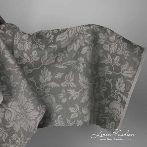 Linen jacquard grey fabric floral pattern main