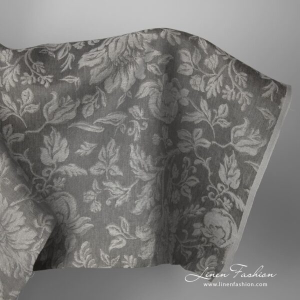Linen jacquard grey fabric floral pattern product photo