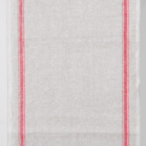 Narrow linen fabric light grey colour with red stripes