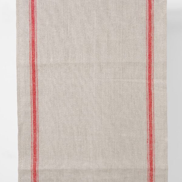 Narrow linen fabric natural grey colour with red stripes