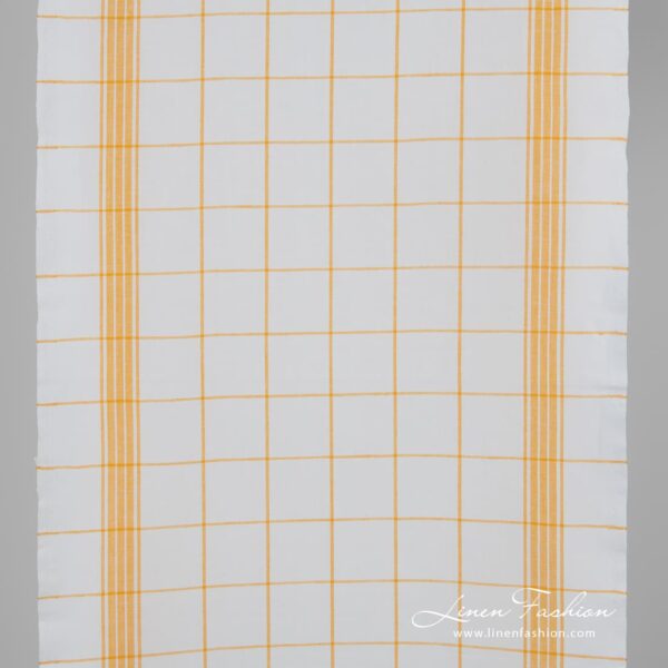 White linen cotton fabric in yellow checks