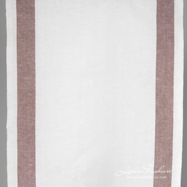 Linen cotton optical white fabric with brown stripes