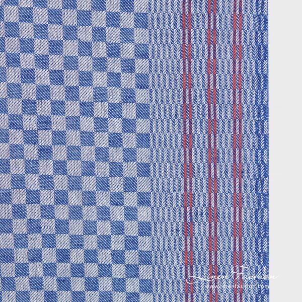 Checked blue linen cotton fabric.