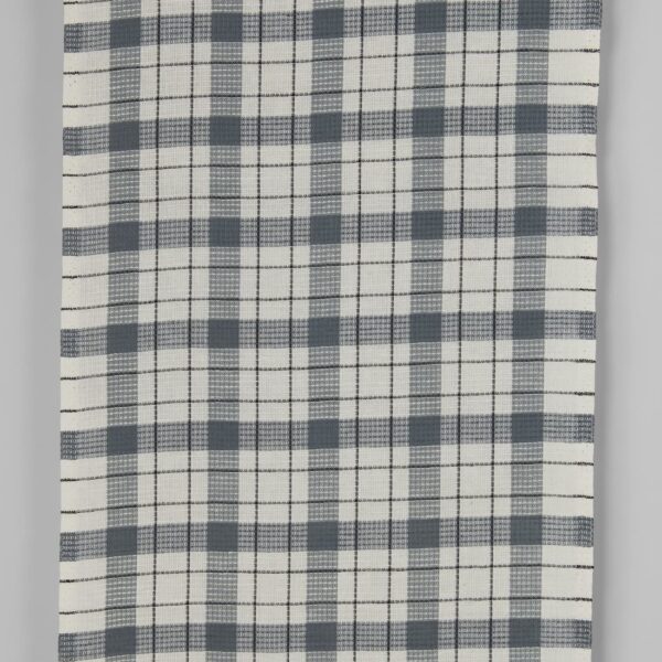 Narrow linen cotton fabric off-white with grey checks waffle