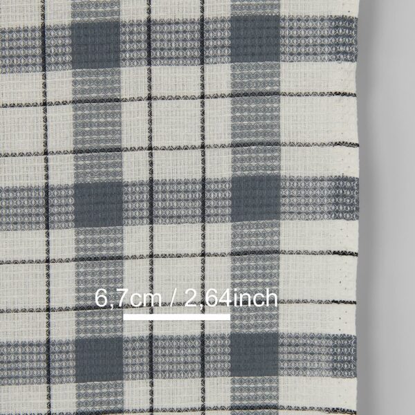 Narrow linen cotton fabric off-white with grey checks waffle, with measurements