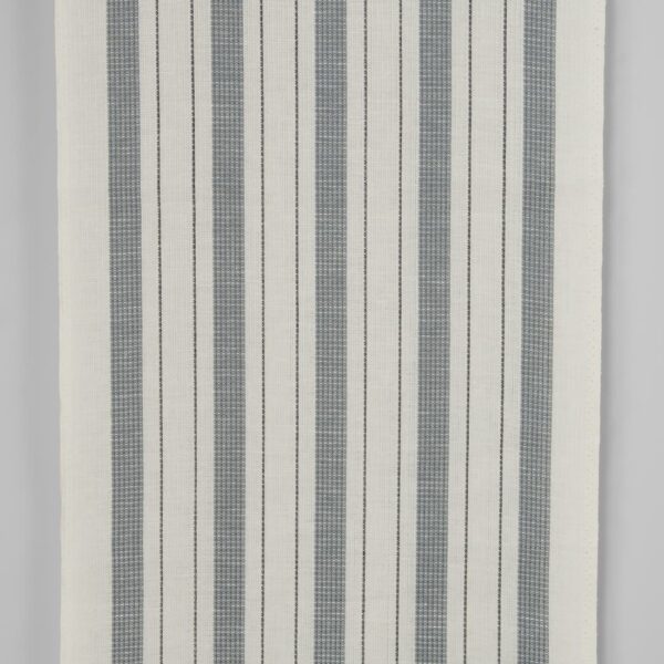 Narrow linen cotton fabric off-white with grey stripes waffle