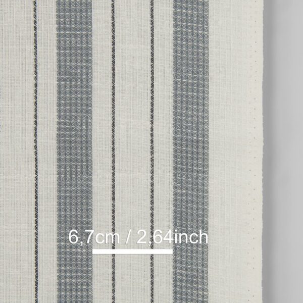 Narrow linen cotton fabric off-white with grey stripes waffle, with measurements