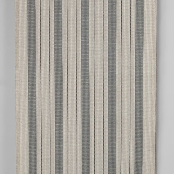 Narrow linen cotton fabric beige with grey stripes waffle